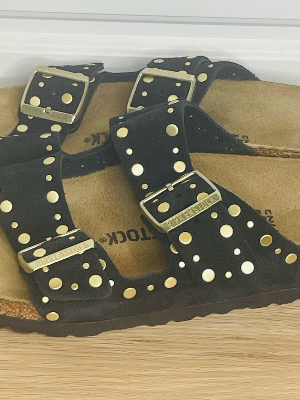 Birkenstock Black Suede Studded Double-Buckle Sandal NWOT